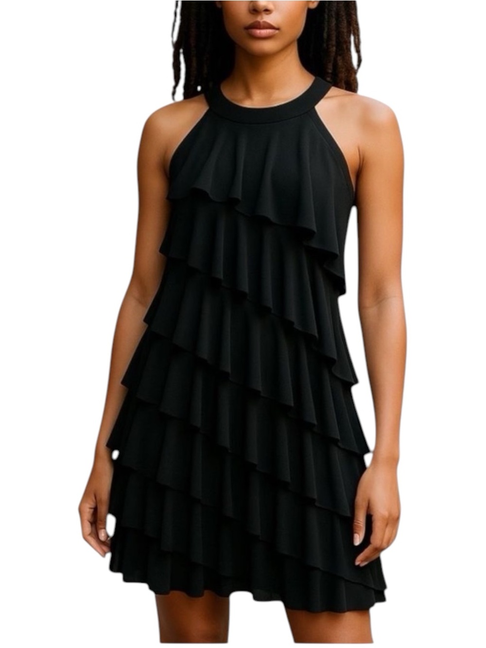 White House Black Market Ruffled Layered Black Dress NWOT Size S